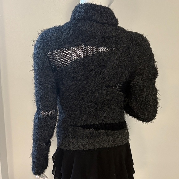 Cop Copine Aluche Fuzzy Furry Sweater w Black Textured Fishnet Style Cutouts - Picture 2 of 10